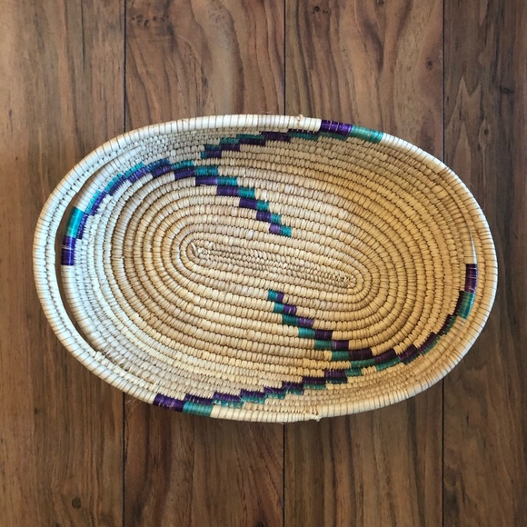 Vintage African Coil Oval Basket Tray Wall Decor